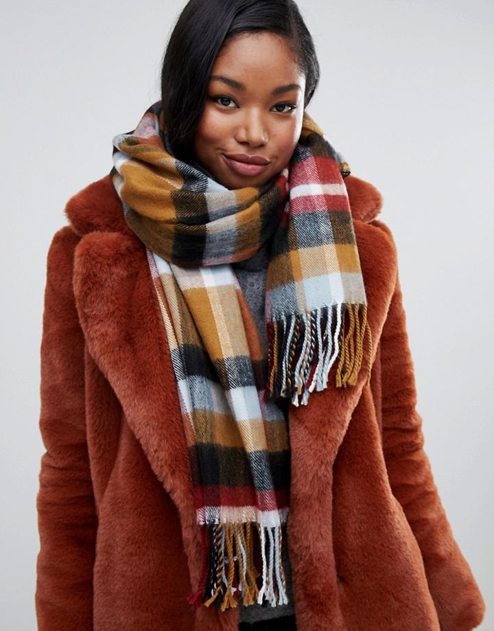 Miss Selfridge Check Scarf - Blue