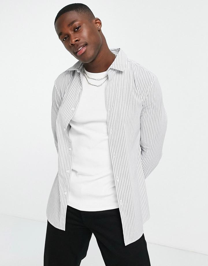 Asos Design Skinny Fit Smart Shirt In White With Black Stripe