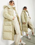Asos Edition Longline Puffer Jacket With Pockets In Camel-green