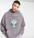 Collusion Hoodie With Alien Print In Charcoal-gray