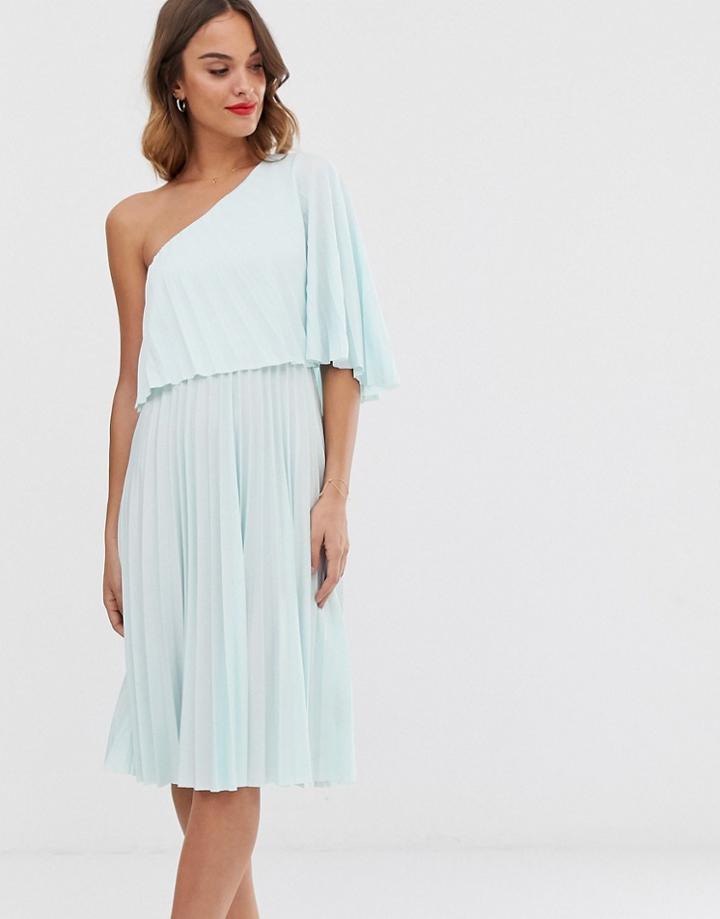 Asos One Shoulder Pleated Crop Top Midi Dress - Blue
