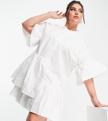 Noisy May Curve Smock Dress With Sleeve Detail In White