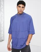 Asos Design Oversized T-shirt With Cut And Sew Paneling In Blue