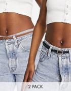 Asos Design 2 Pack Super Skinny Plait Waist And Hip Boyfriend Belt-multi