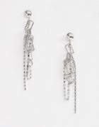 Asos Design Earrings With Rectangle Open Links And Crystal Strands In Silver - Silver
