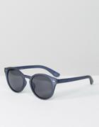 Asos Round Sunglasses In Matte Blue - Blue