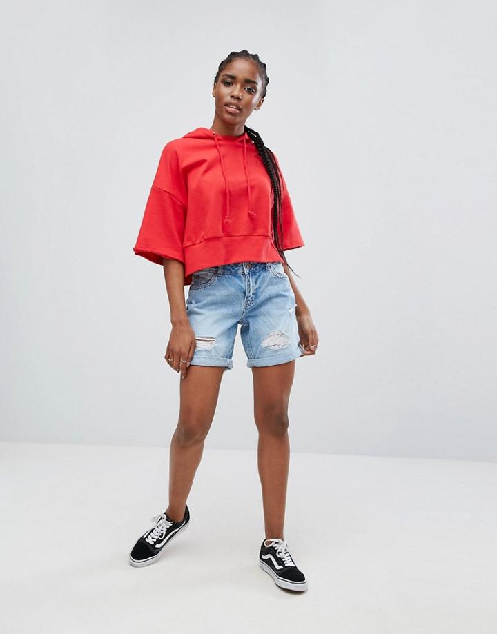 New Look Distressed Detail Denim Shorts - Blue