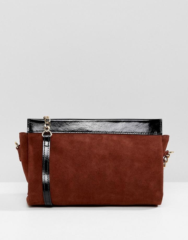 Asos Design Leather Mix Shoulder Bag With Chain Strap - Tan