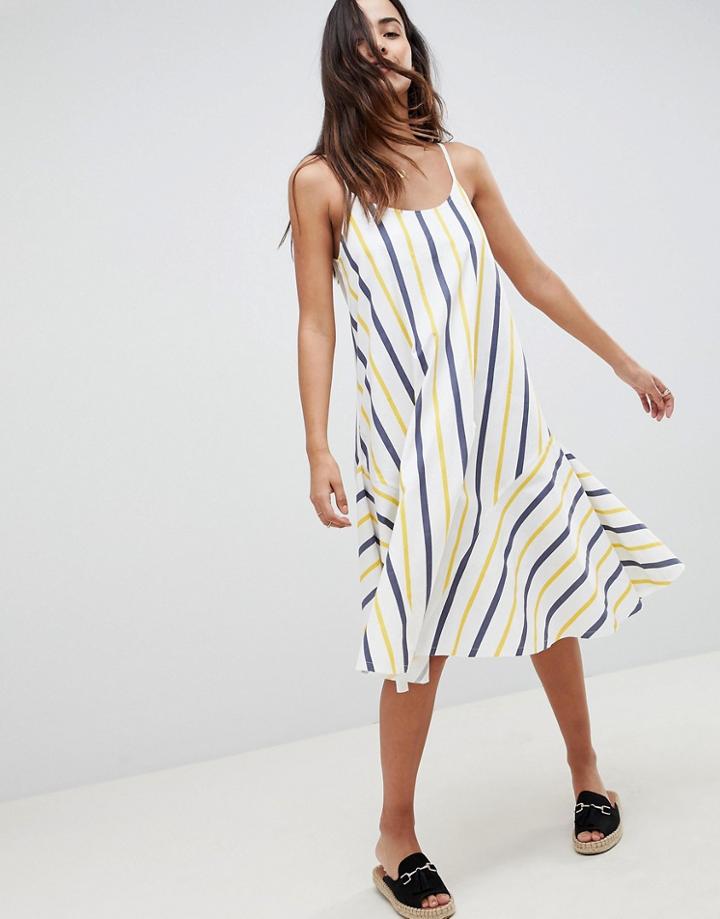 Asos Design Stripe Swing Trapeze Midi Sundress With Lace Up Back - Multi