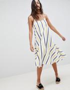 Asos Design Stripe Swing Trapeze Midi Sundress With Lace Up Back - Multi