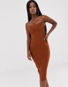 Lipsy Square Neck Bandage Midi Dress With Strappy Back In Ginger - Brown