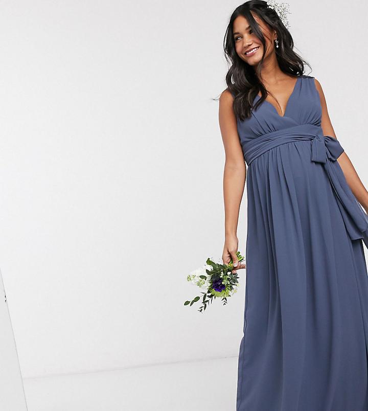 Tfnc Bridesmaid Maternity Top Wrap Chiffon Dress-navy
