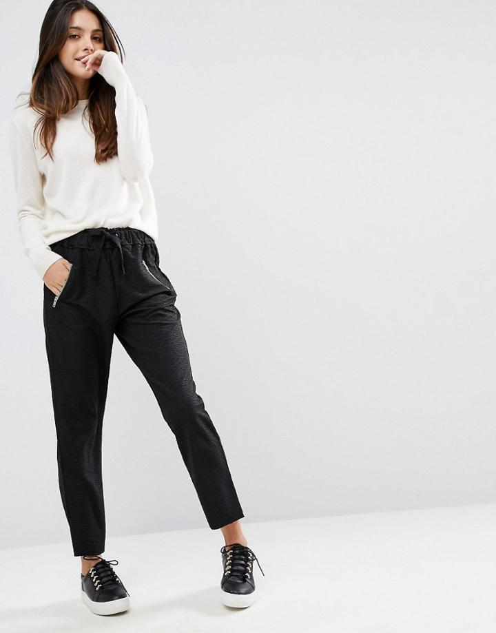 Asos Textured Wet Look Joggers With Raw Waistband - Black