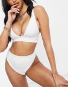 Asos Design Fuller Bust Recycled Mix And Match Deep Band Plunge Bikini Top In White