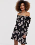 Collusion Off The Shoulder Floral Swing Dress - Black