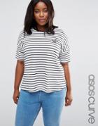 Asos Curve Longline Stripe T-shirt With Sequin Star Badge - Multi