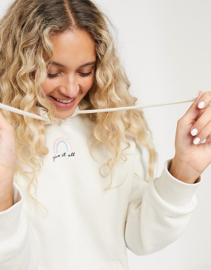 Monki Oversized Hoodie With Rainbow Logo In Light Beige