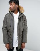 Good For Nothing Parka With Faux Fur Hood - Green