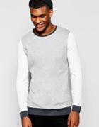 Asos Waffle Jersey Longline Long Sleeve T-shirt With Contrast Rib - Gray