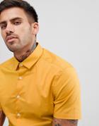 Asos Design Skinny Shirt In Light Mustard With Short Sleeves - Yellow