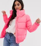 Brave Soul Petite Slay Padded Coat In Neon-pink