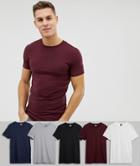 Asos Design Organic Muscle Fit Crew Neck T-shirt With Stretch 5 Pack Multipack Saving - Multi