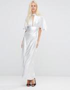 Liquorish Maxi Dress With Frill Sleeves - Silver