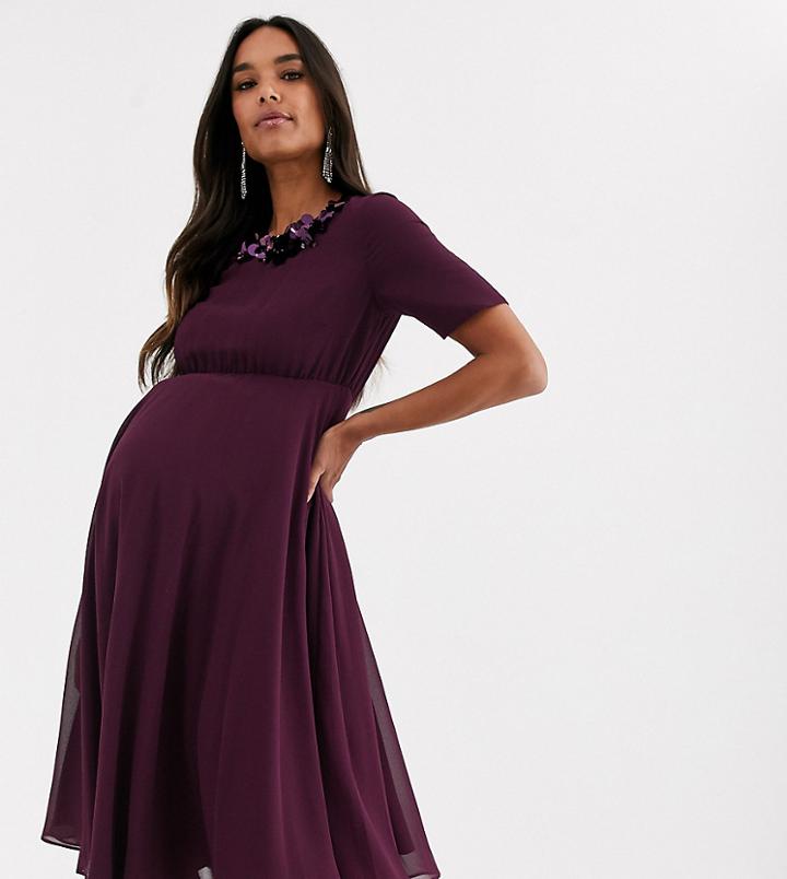 Asos Design Maternity Crop Top Embellished Neckline Midi Dress-purple
