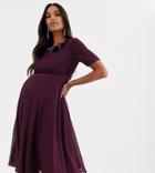 Asos Design Maternity Crop Top Embellished Neckline Midi Dress-purple