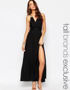 True Decadence Tall Wrap Front Maxi Dress - Black