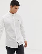 Original Penguin Icon Logo Poplin Stretch Shirt With Button Down Collar In White - White