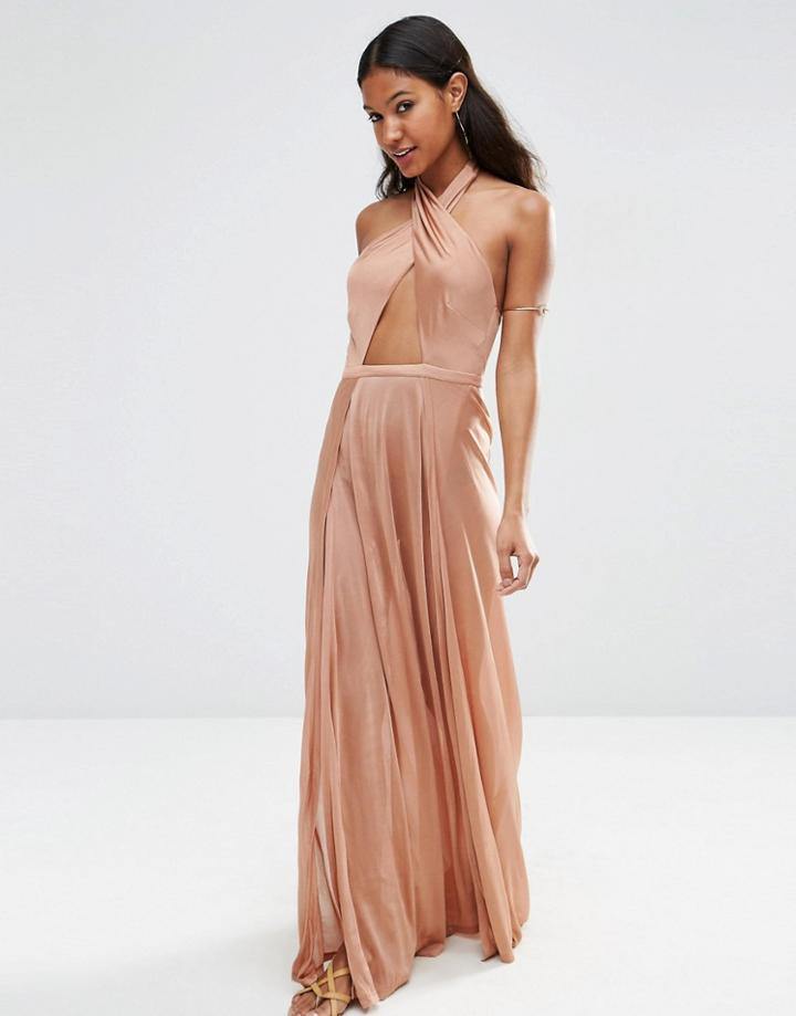 Asos Slinky Jersey Cross Wrap Maxi Beach Dress - Mink