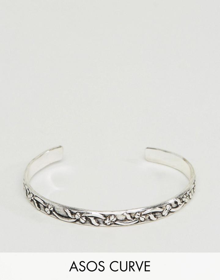 Asos Curve Etched Festival Cuff Bracelet - Silver