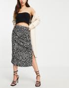 Vero Moda Ruched Side Midi Skirt In Black & White Print