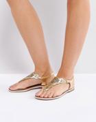 Dune Lill Laser Cut Leather Flat Sandal - Gold