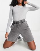 Topshop Acid Washed Dad Shorts In Charcoal-gray