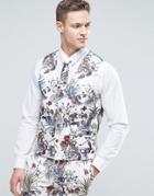 Asos Wedding Super Skinny Suit Vest In Cream Floral Print - Cream