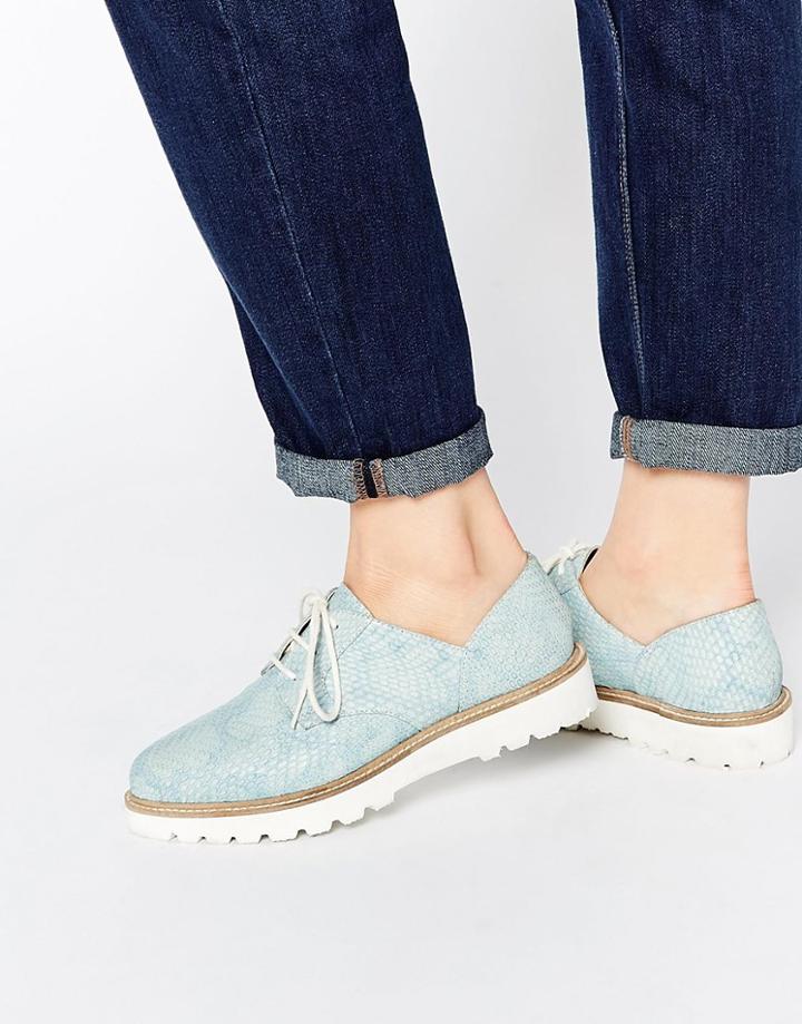 Asos Matched Up Leather Flat Shoes - Pale Blue