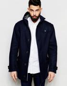 Farah Coat With Hood In Bonded Wool - True Navy