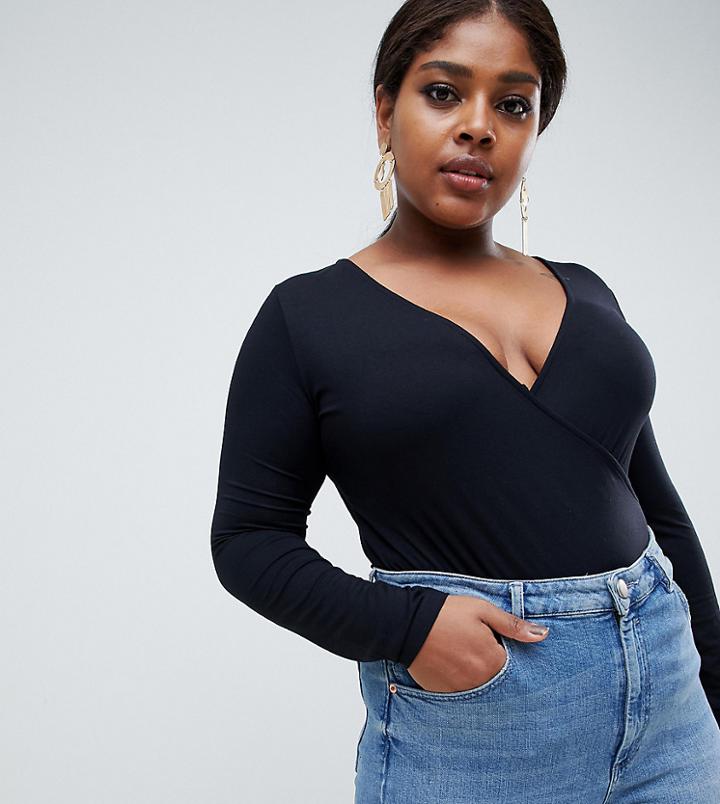 Asos Design Curve Formal Wrap Front Top In Black - Black