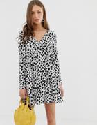 Asos Design Smock Mini Dress With Button Through In Splodge Print-multi