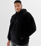 Asos Design Plus Oversized Hoodie In Borg Black - Black