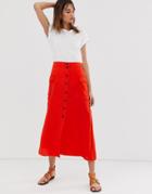 Asos Design Soft Utility City Maxi Skirt With Button Front - Red