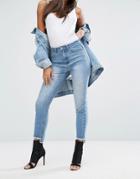 Missguided Riot High Rise Stepped Hem Skinny Jeans - Gray