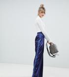 Boohoo Side Stripe Satin Wide Leg Pants In Navy - Navy