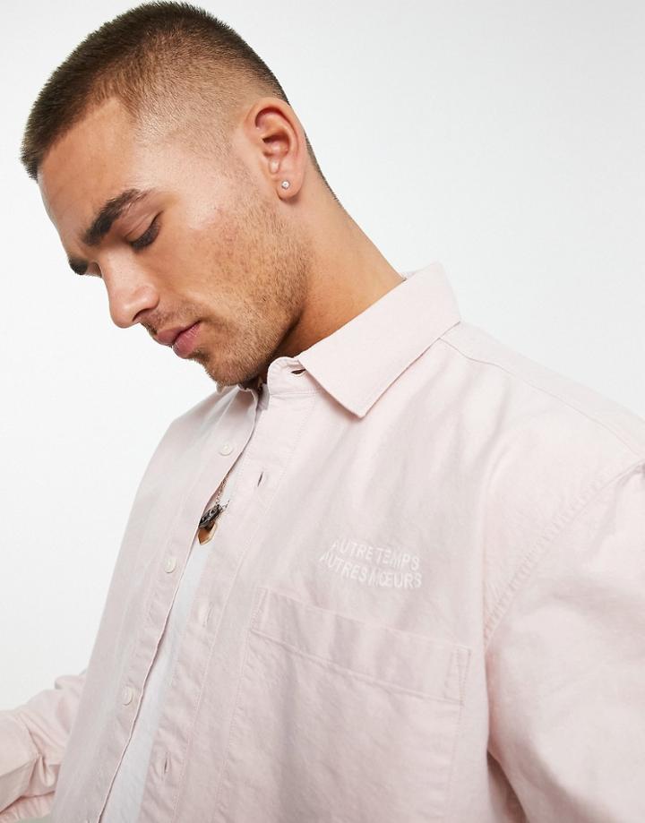 Pull & Bear Long Sleeve Oxford Shirt In Pink