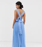 Maya Petite Delicate Sequin Bodice Maxi Dress With Cross Back Bow Detail In Bluebell - Blue