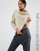 Daisy Street Tall Roll Neck Knitted Cropped Sweater - Beige