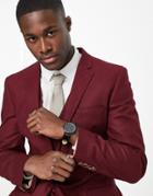Asos Design Super Skinny Linen Mix Suit Jacket In Burgundy-red