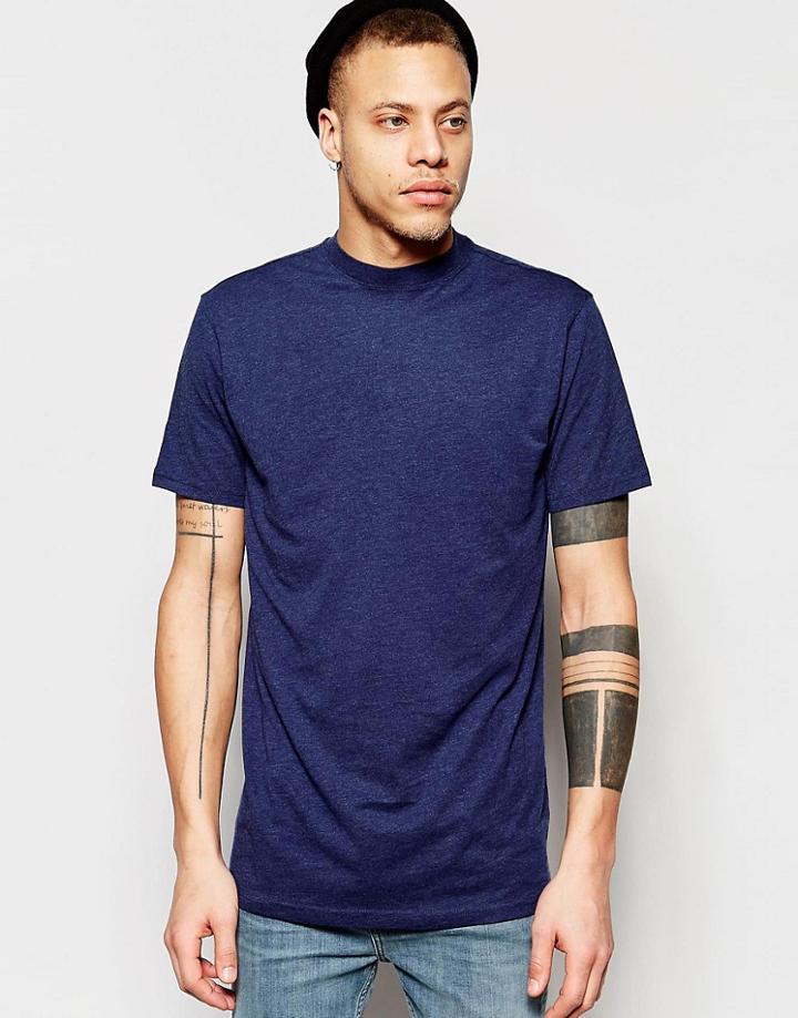 Weekday Jake T-shirt Turtleneck In Blue Marl - Blue